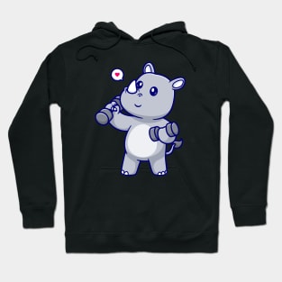 Cute Rhino Lifting Dumbbell Cartoon Hoodie